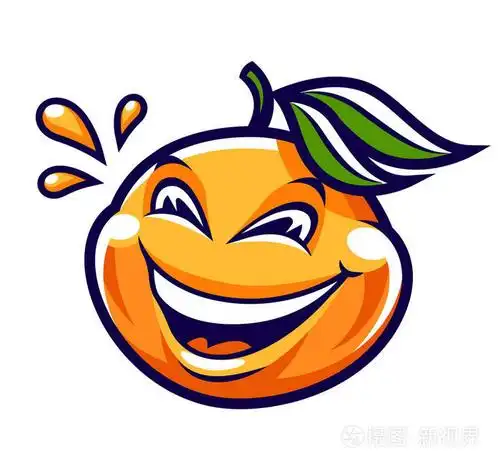 可爱的卡通橘子水果,快乐的脸和果汁滴在周围. 矢量艺术.