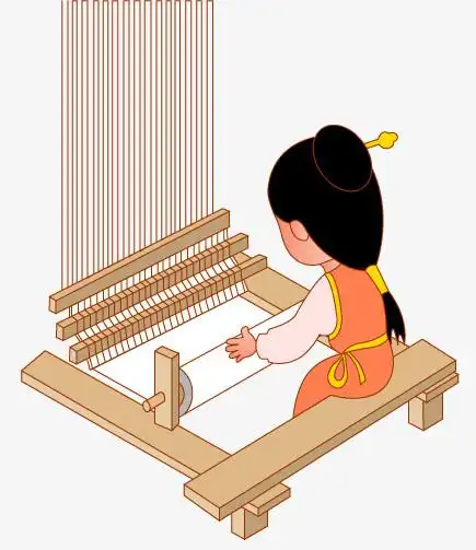 在整个配色上使用黄色作为基础色调,设计了织女织布,卡通风效果的