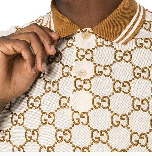 税】gucci/古驰 男装 服饰 翻领棉质gg绣花图案开襟衫 男士短polot恤