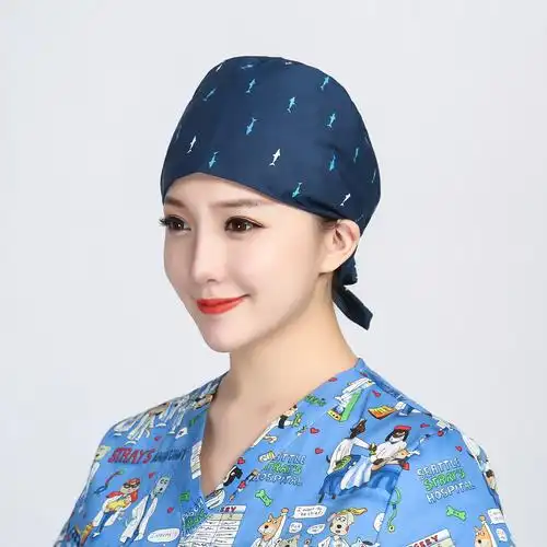 手术帽男女纯棉透气护士可爱印花帽子包头巾外科牙科可调节医生帽