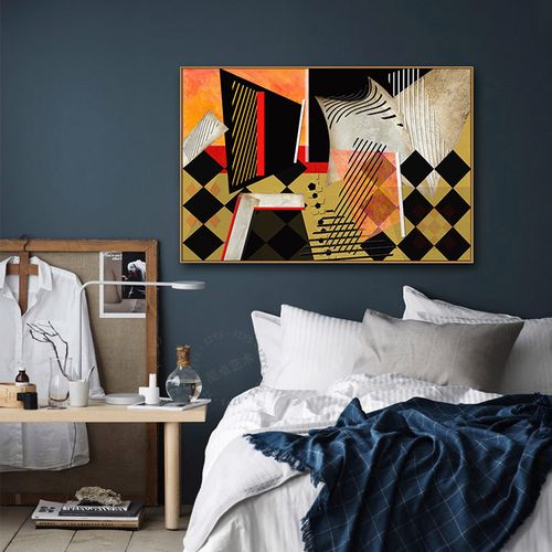 现代简约工业风抽象几何装饰画工作室loft艺术横幅大尺寸卧室挂画