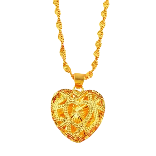 设计感高级越南沙金首饰爱心花朵时尚结婚配饰99锡金吊坠项链女款