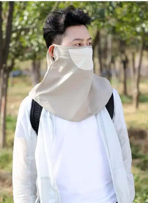 夏季防晒护脸面罩男户外遮脸防护沙尘遮阳护颈围脖面部罩军绿色