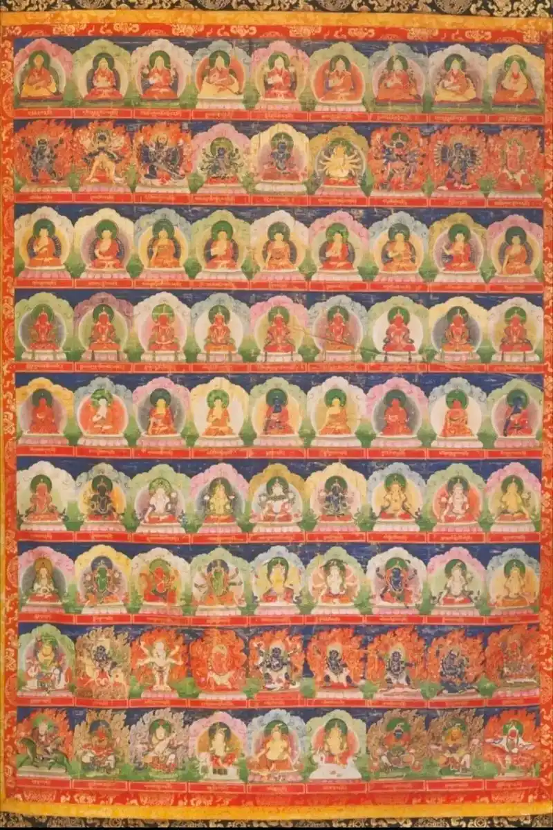 唐卡 诸佛菩萨圣像 18世纪 北京 布本设色  纵100厘米 - 抖音