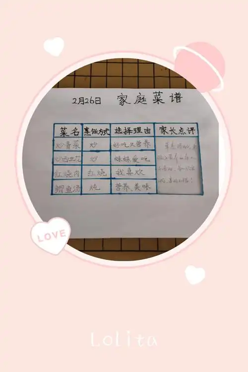 附上我设计的家庭菜谱一份!