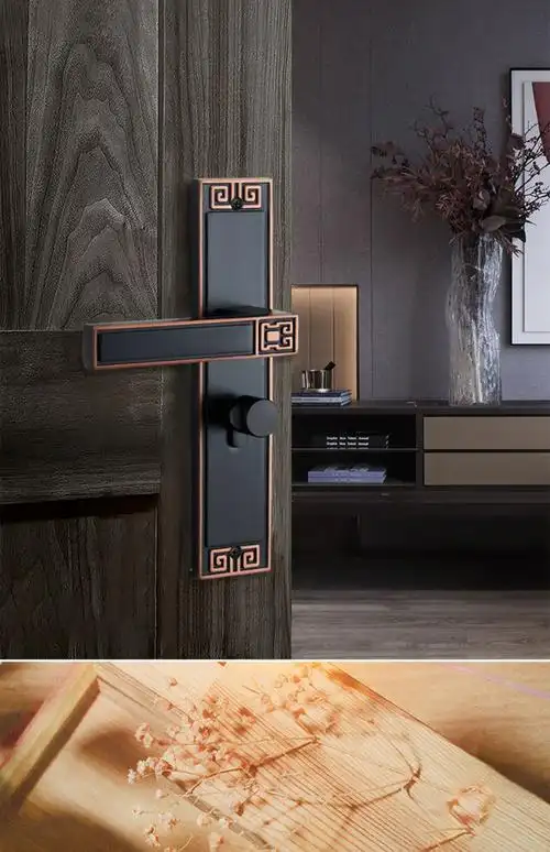 新中式门锁室内卧室房门锁家用静音磁吸仿古对开门木门锁具门把手d黄