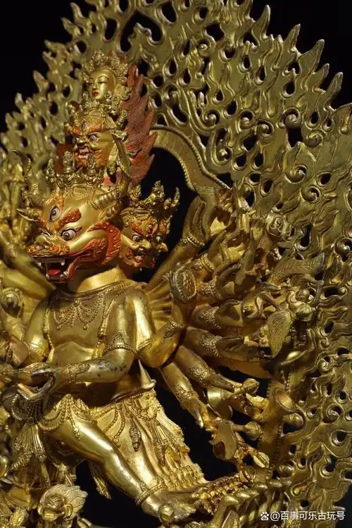 超大尺寸 铜 鎏金 描彩「大威德金刚」佛教佛像