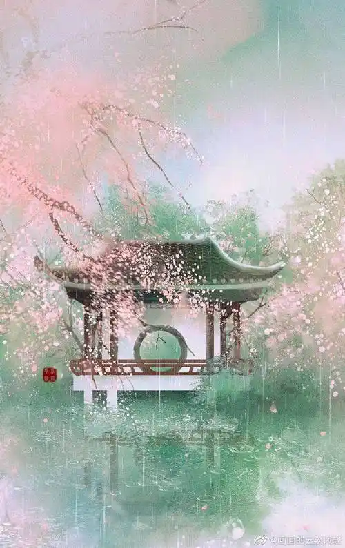 古风场景插画,春雨喜景系列.