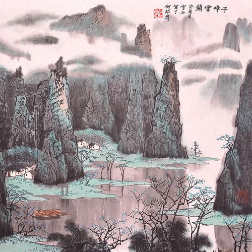 白雪石山水画国画纯手绘字画作品四尺斗方画千峰云镇 客厅挂画