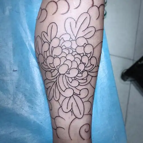 阿多福菊花包小腿_纹身吧社区 - 纹身大咖