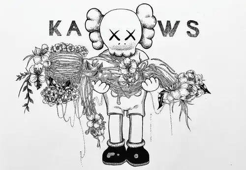 kaws手绘 黑白针管笔手绘