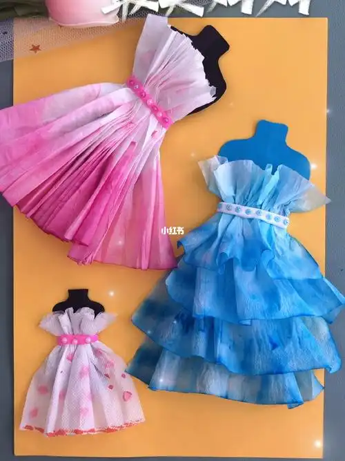 适合小宝贝做的母亲节手工,纸巾晕染做裙子#儿童创意手工 #亲子手工