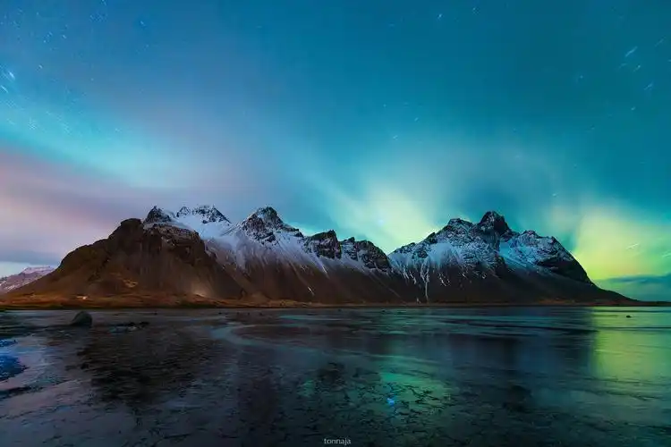 岸边,沙滩,vestrahorn,夜晚,冰岛,stokksnes,星星,冰,高清图片-壁纸有