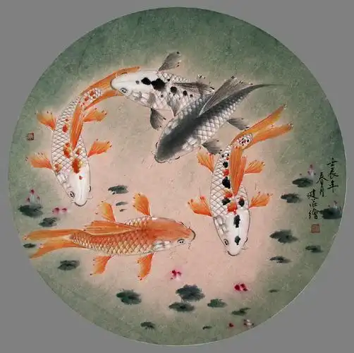 国画金鱼-圆盘