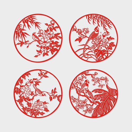 花鸟剪纸画眉牡丹刻纸传统装饰画春色满园双面红镂空pvc喜庆窗贴