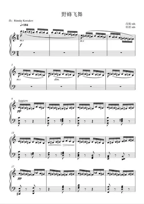 野蜂飞舞钢琴谱里姆斯基柯萨科夫