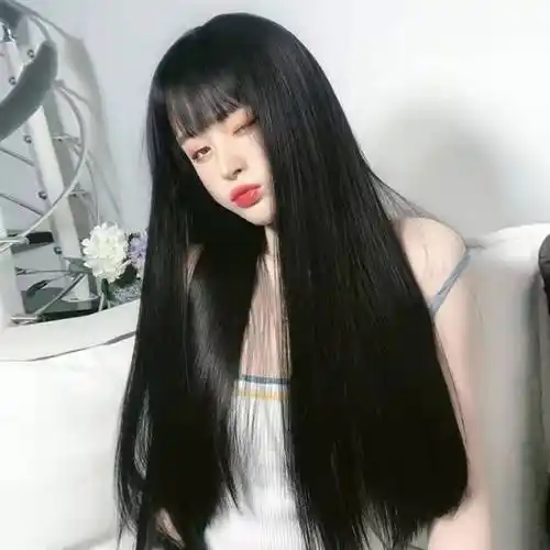 假发女长发漫画刘海黑长直长直发自然网红空气刘海中长发全头套式