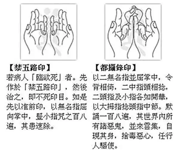 4,秽迹金刚的手印是两个小指平伸相抵,构成一个三角的枪尖,无名指中指