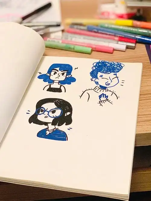 简笔画人头和老唱片机