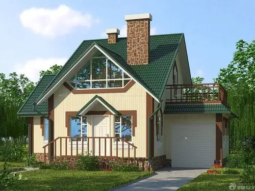 农村别墅一层半屋顶琉璃瓦设计效果图_装修123效果图