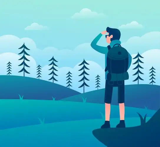 创意眺望风景的背包客矢量素材
