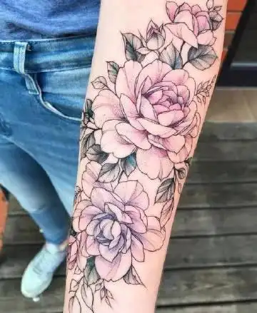 花臂纹身粉色素花[心]#宁波蕾艺纹身培训[.