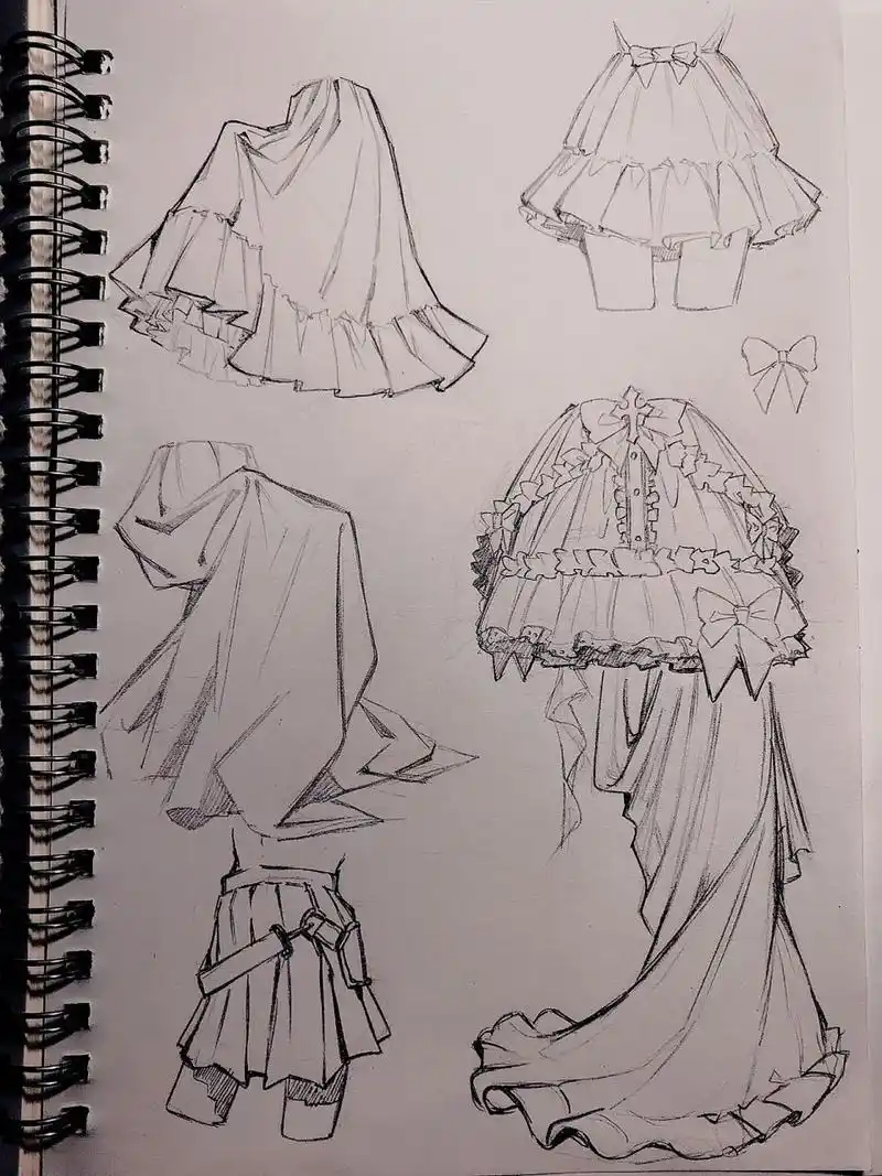 一起来画裙子呀 练了一些布褶都是参考照片
