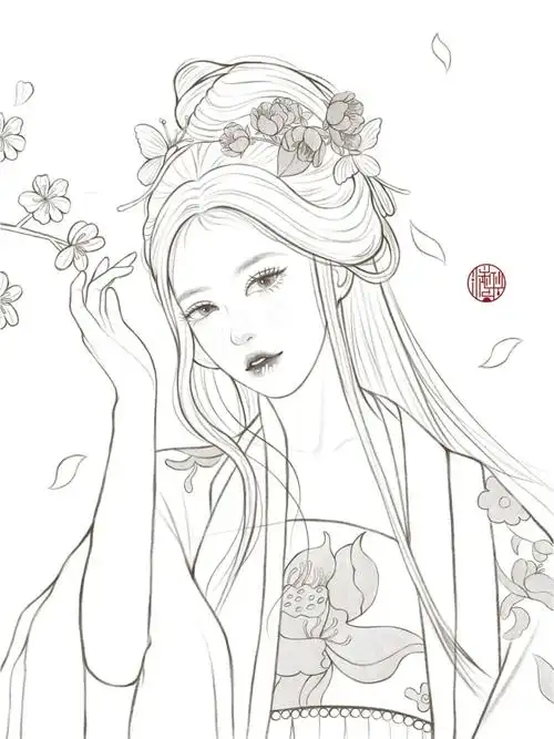 少女古风线稿17100佳儿团练打卡00