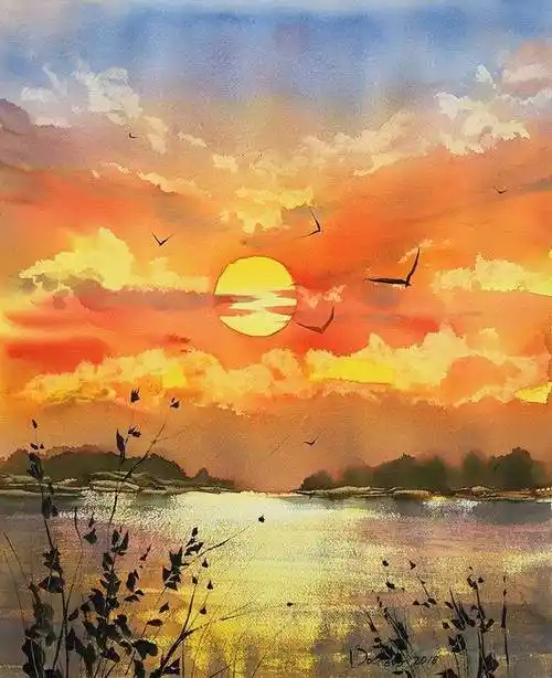 美丽风景水彩画风景的水彩画