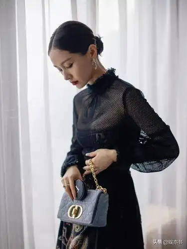 王子文 -黑色薄纱刺绣礼服裙,复古优雅,精致从容