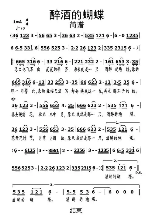 醉酒的蝴蝶歌词简谱_简谱_曲谱_听懂音律
