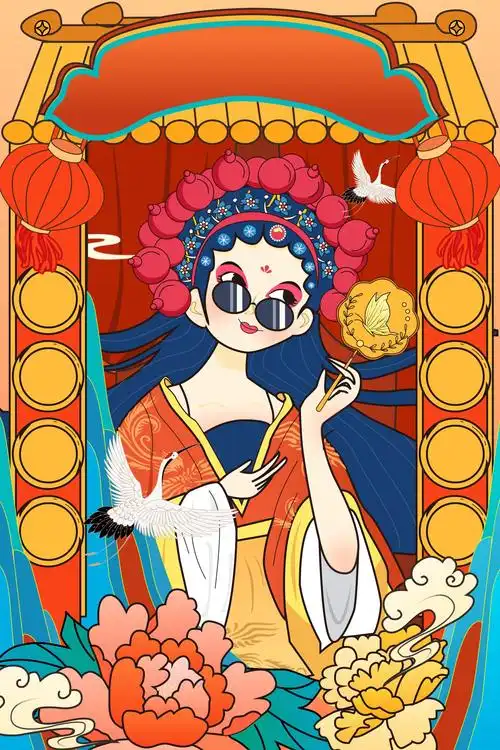 国潮春天旅行矢量插画