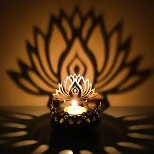 异丽复古铁艺烛台酥油灯莲花佛灯供灯供佛蜡烛台光影金属禅意摆件