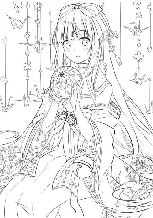 黑白线稿:人物线稿素材,彩图对照 有了参照,手绘起来就更加清晰昧了