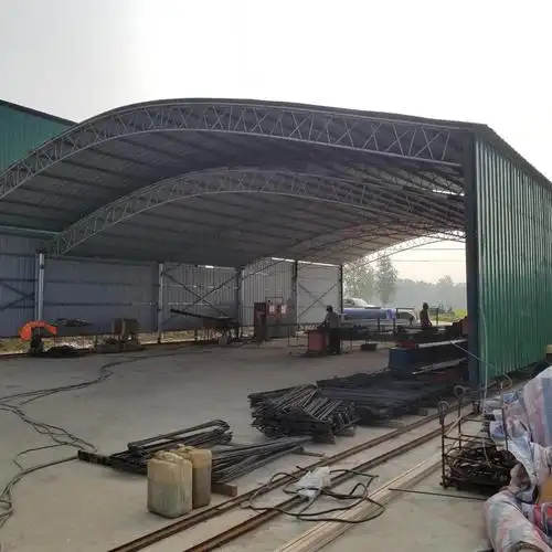 南京可移动钢结构大篷带滑轮高低字母弧形彩钢棚伸缩式简易铁蓬