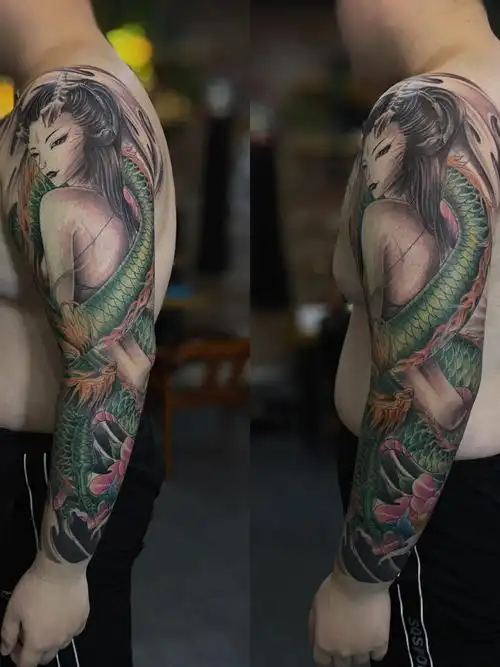 龙姬花臂_纹身图案手稿图片_洪生的纹身作品集