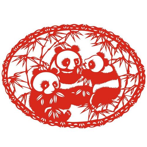 国宝熊猫剪纸图案底稿刻画中国风半成品打印稿学生手工雕刻纸图样