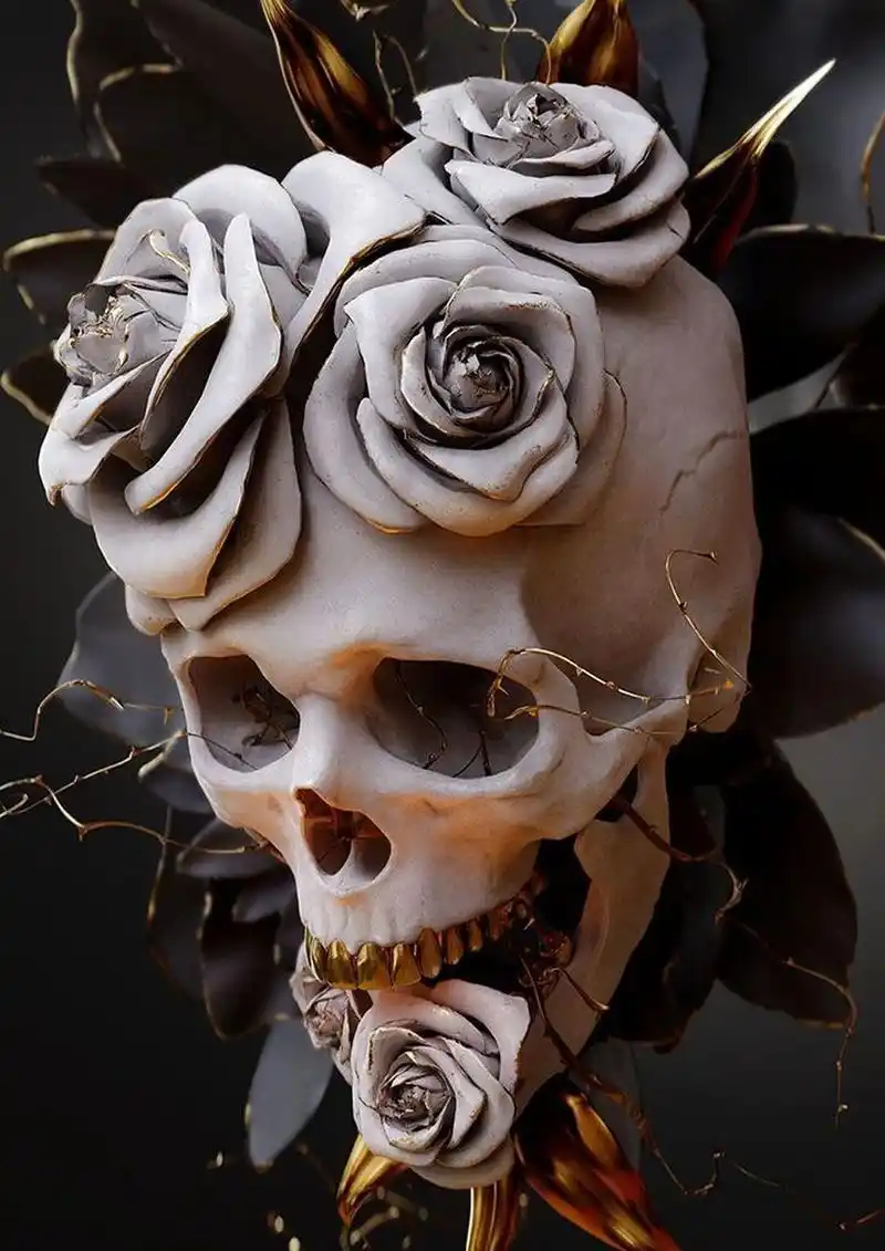写实骷髅纹身素材 99内容素材:骷髅头,玫瑰花,金… 7815骷髅头