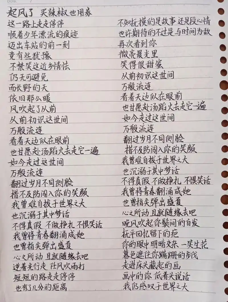 一天抄一首歌的歌词(56)《起风了》 《起风了》买辣椒也用券 来自投稿