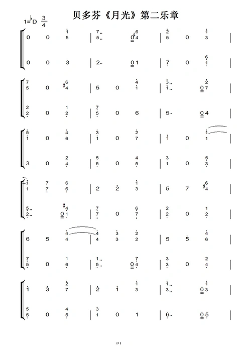 《月光》第二乐章(贝多芬)原版 钢琴双手简谱 钢琴谱 钢琴简谱