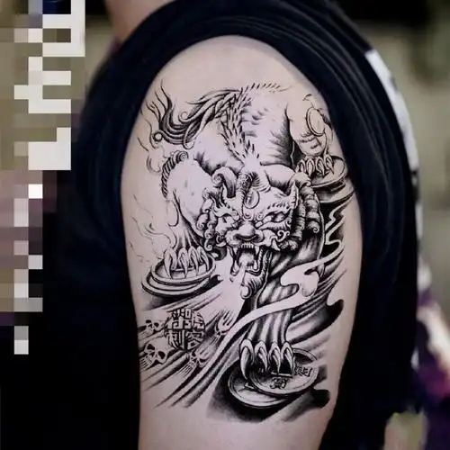 纹身贴男麒麟貔貅穷奇持久花臂半臂手臂仿真刺青贴纸买包邮办公室