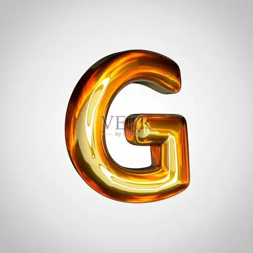 金色的大写字母g火焰反射隔离在白色背景上照片摄影图片