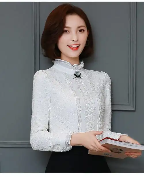 立领加绒加厚打底衫女2017秋冬女装新款长袖蕾丝衫女上衣保暖小衫