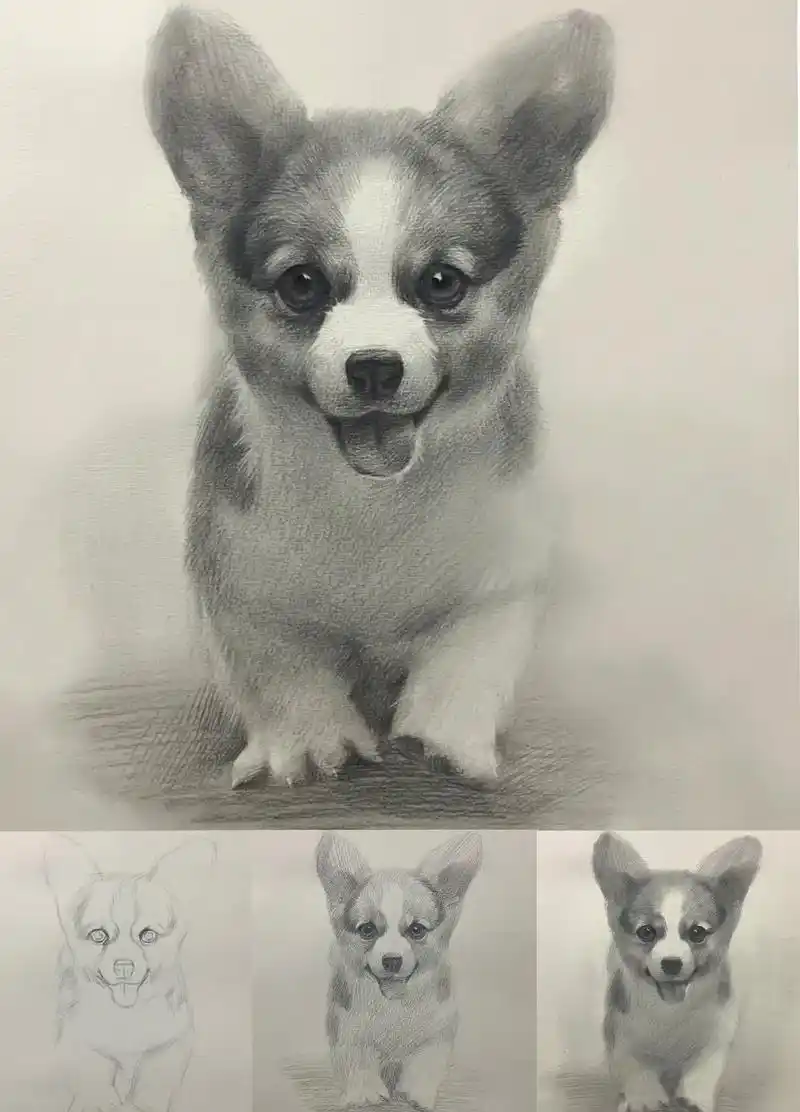 素描动物 柯基.一只可爱小狗向你奔来 完整的过程图,喜欢的朋 - 抖音