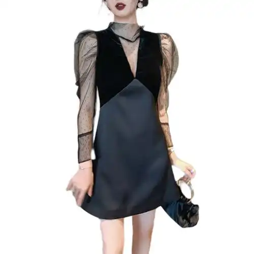 法式洋装锦缎小晚礼服裙女高端轻奢众名媛生日短款黑色平时可穿夏