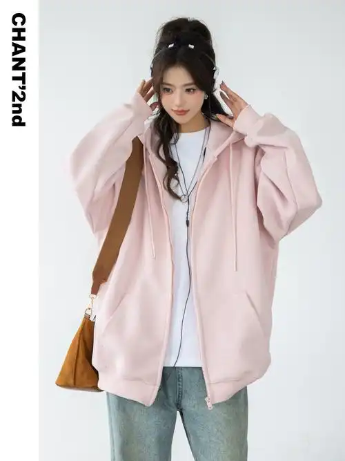 azlan重磅420g连帽卫衣外套女韩系慵懒风宽松休闲拉链开衫情侣装