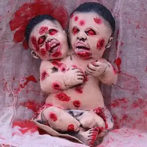 恐怖人偶娃娃双头鬼婴摆件万圣节密室鬼屋装扮僵尸男女干尸道具