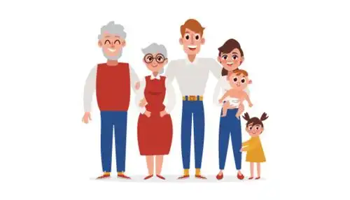 扁平风格六口之家全家福矢量素材(ai/eps/png)
