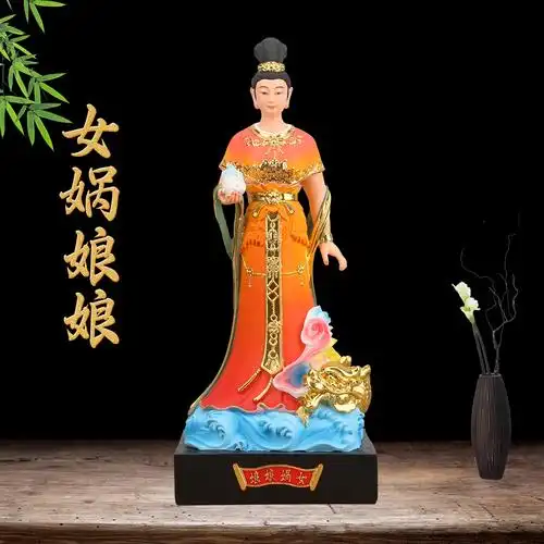 女娲娘娘神像供奉树脂彩绘七彩石补天佛像风水摆件