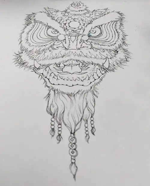 2019年末彩铅手绘醒狮